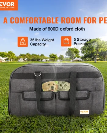 VEVOR Cat Carrier with Wheels, Rolling Pet Carrier with Telescopic Handle and Shoulder Strap, Dog Carrier with Wheels for Pets under 35 lbs, with 1 Folding Bowl, Black