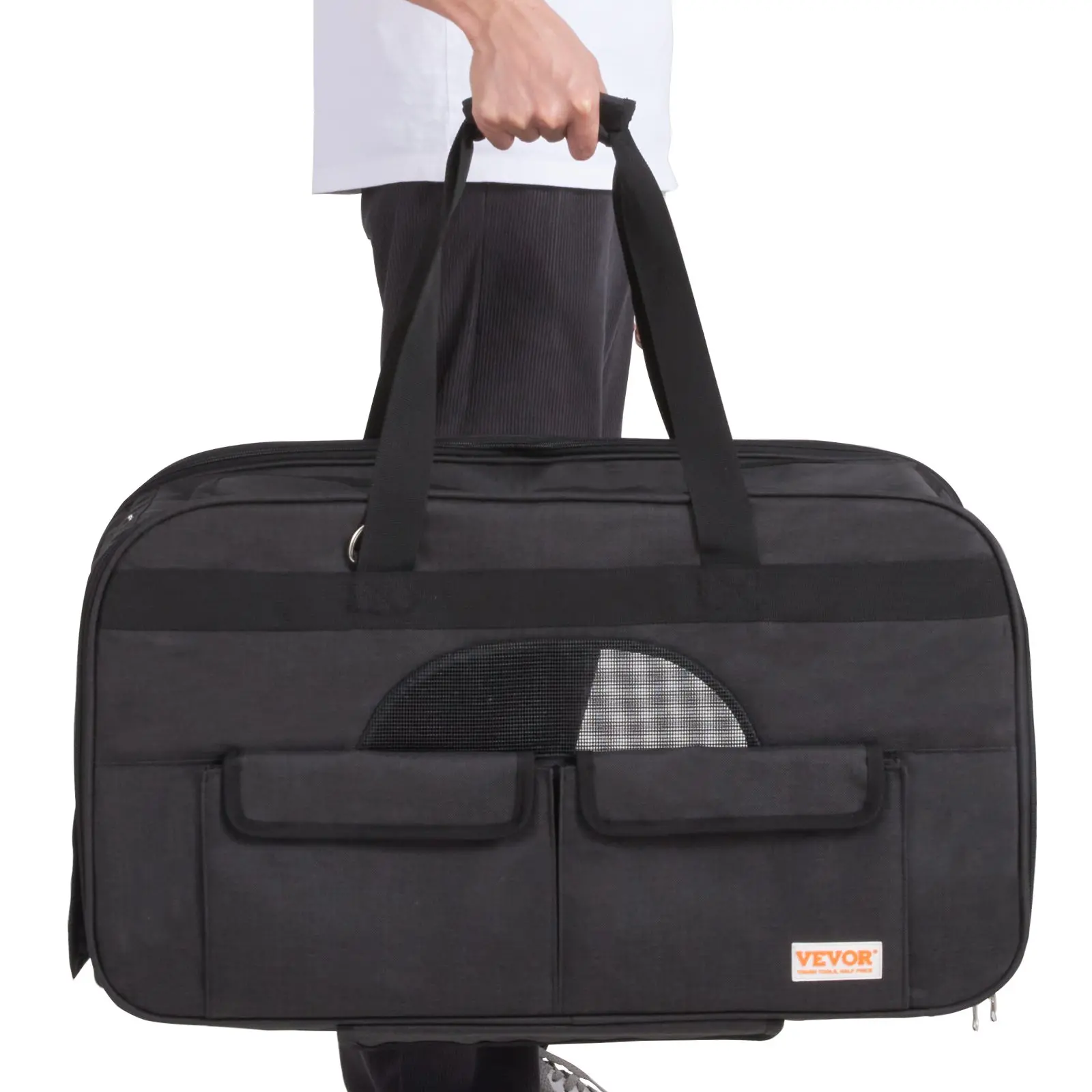 VEVOR Cat Carrier with Wheels, Rolling Pet Carrier with Telescopic Handle and Shoulder Strap, Dog Carrier with Wheels for Pets under 35 lbs, with 1 Folding Bowl, Black
