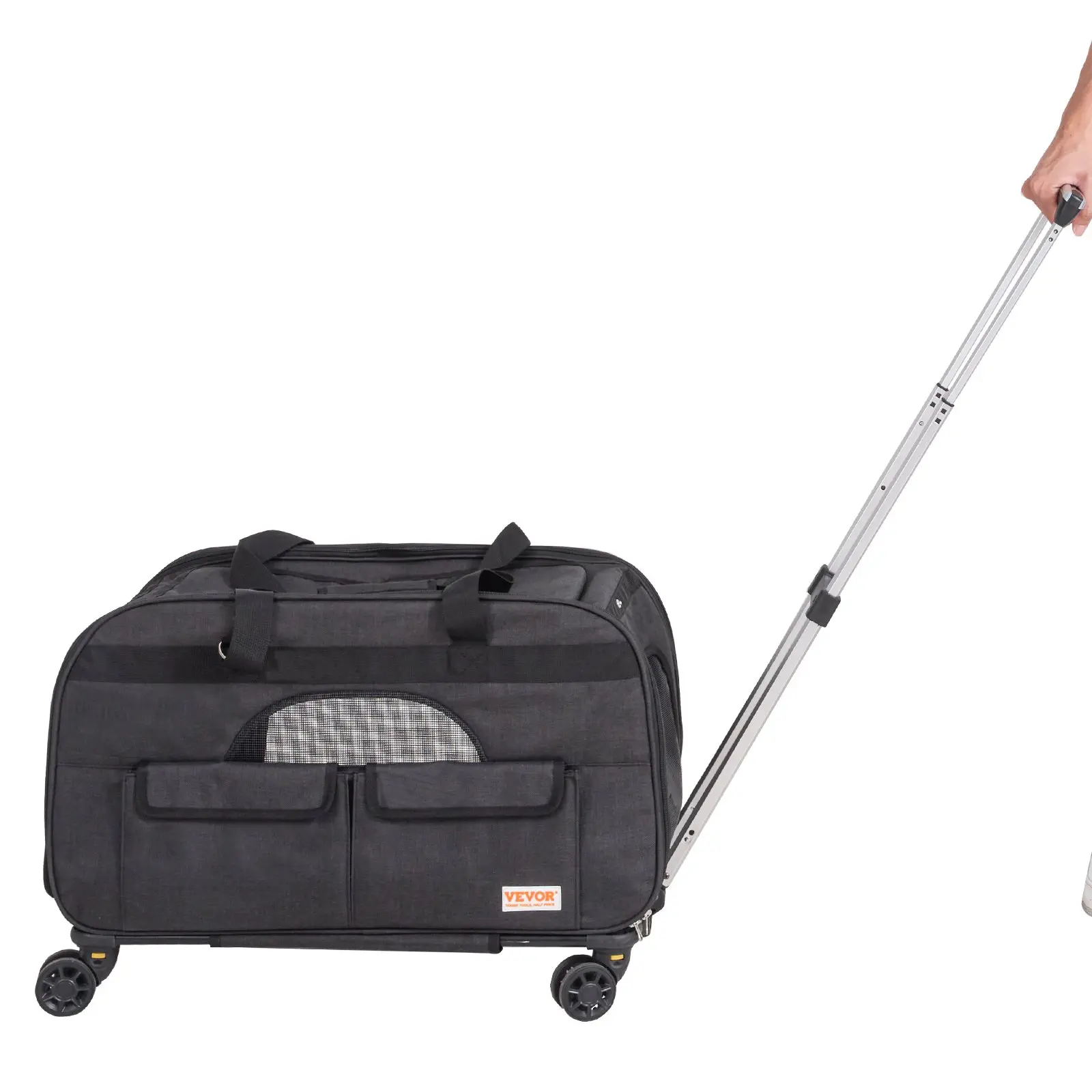 VEVOR Cat Carrier with Wheels, Rolling Pet Carrier with Telescopic Handle and Shoulder Strap, Dog Carrier with Wheels for Pets under 35 lbs, with 1 Folding Bowl, Black