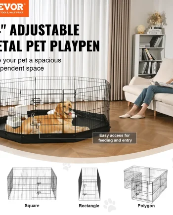 VEVOR Dog Playpen, 8 Panels Foldable Metal Dog Exercise Pen with Bottom Pad, 24" H Pet Fence Puppy Crate Kennel with Ground Stakes, Indoor Outdoor Dog Pen for Small Medium Pets, for Camping, Yard