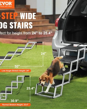 VEVOR Dog Stair for Cars, Wide 4-step Dog Car Steps, Folding Dog Car Ramp with Nonslip Surface, Portable Pet Steps Lightweight Aluminum for Car, SUV and Truck, Supports up to 150 lbs