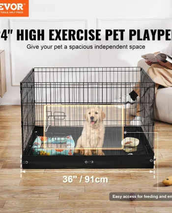 VEVOR Dog Playpen, 4 Pcs 24 x 36 in Panels Foldable Metal Pet Exercise Pen, Dog Fence Indoor and Outdoor Pen with Door and 600D Oxford Fabric Bottom Pad, for Dogs, Cats and Other Small Animals