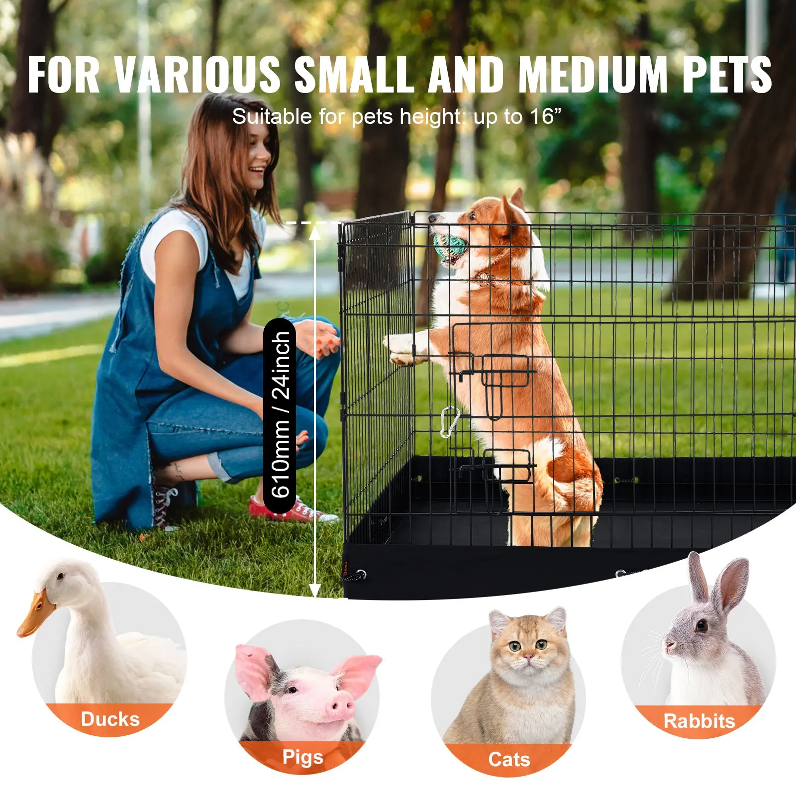 VEVOR Dog Playpen, 4 Pcs 24 x 36 in Panels Foldable Metal Pet Exercise Pen, Dog Fence Indoor and Outdoor Pen with Door and 600D Oxford Fabric Bottom Pad, for Dogs, Cats and Other Small Animals