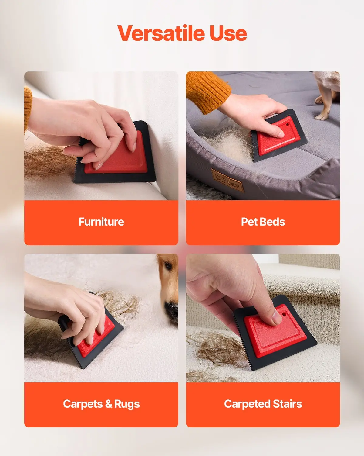 VEVOR Mini Pet Hair Remover, Dog Cat Hair Removal Tool, Multi-Surface Reusable Pet Hair Remover Auto Interior Detailing Supplies, for Car Couch Furniture Lint Carpet Clothing Bedding Pet Bed Cat Tree