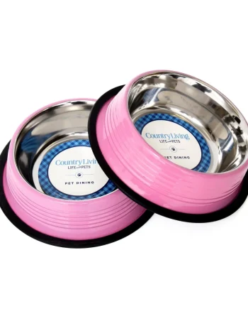 Country Living Set of 2 Ribbed Non-Slip Pet Bowls Carnation Pink
