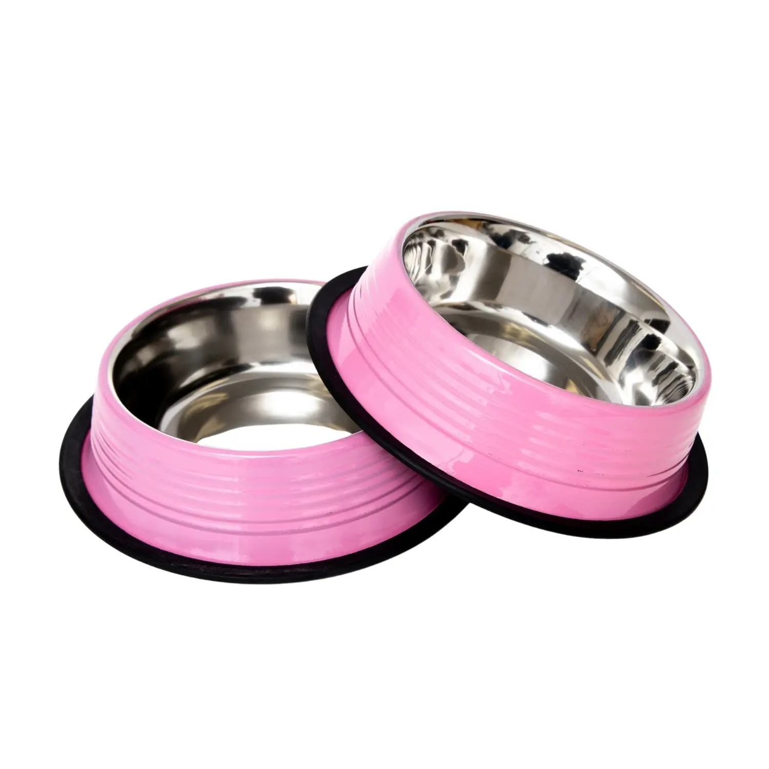 Country Living Set of 2 Ribbed Non-Slip Pet Bowls Carnation Pink