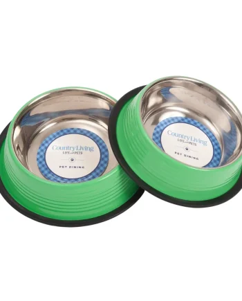 Country Living Set of 2 Ribbed Non-Slip Pet Bowls Irish Green