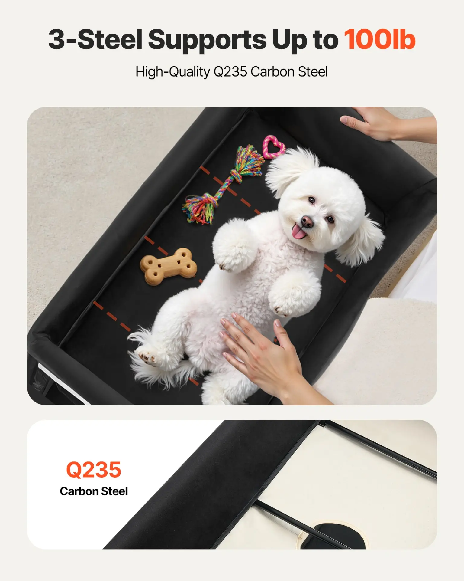 VEVOR Elevated Lounge Pet Bed, Foldable Bunk Dog Bed with 600D Oxford Cloth and Dutch Velvet, Portable Raised Cot with Wheels, Side Storage Bags, and Carry Bag for Cats & Dogs, XL, Beige