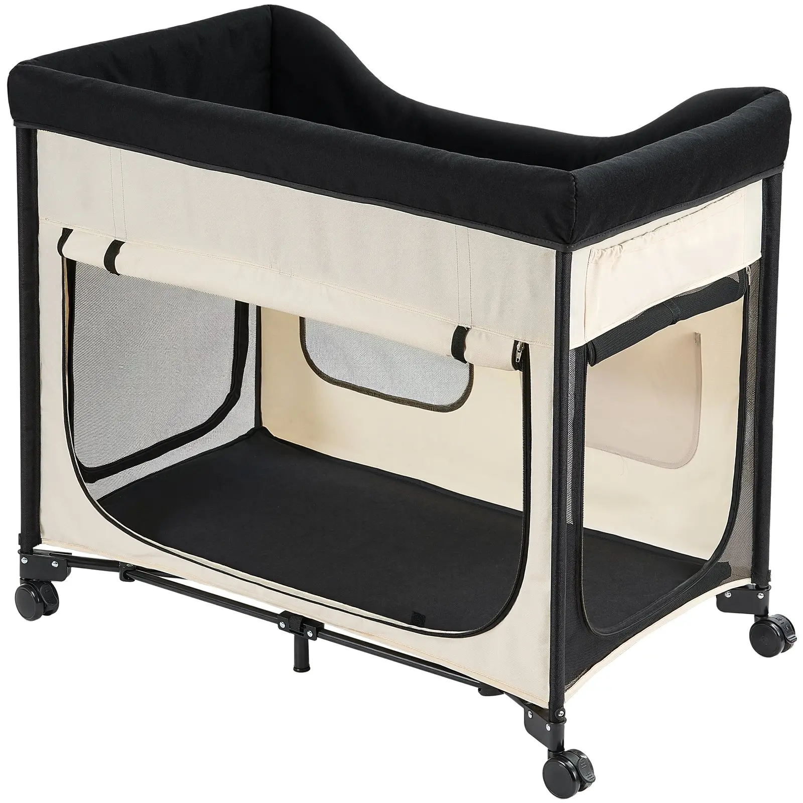 VEVOR Elevated Lounge Pet Bed, Foldable Bunk Dog Bed with 600D Oxford Cloth and Dutch Velvet, Portable Raised Cot with Wheels, Side Storage Bags, and Carry Bag for Cats & Dogs, XL, Beige