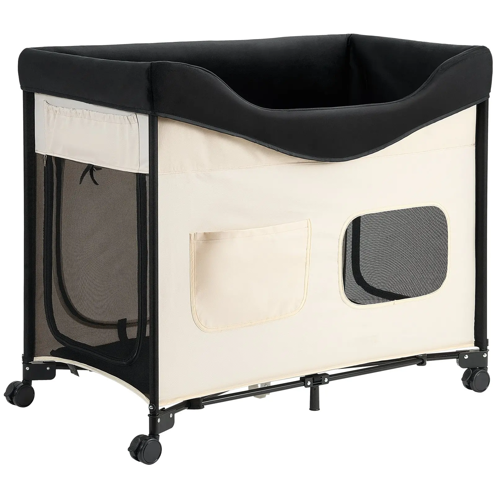 VEVOR Elevated Lounge Pet Bed, Foldable Bunk Dog Bed with 600D Oxford Cloth and Dutch Velvet, Portable Raised Cot with Wheels, Side Storage Bags, and Carry Bag for Cats & Dogs, XL, Beige