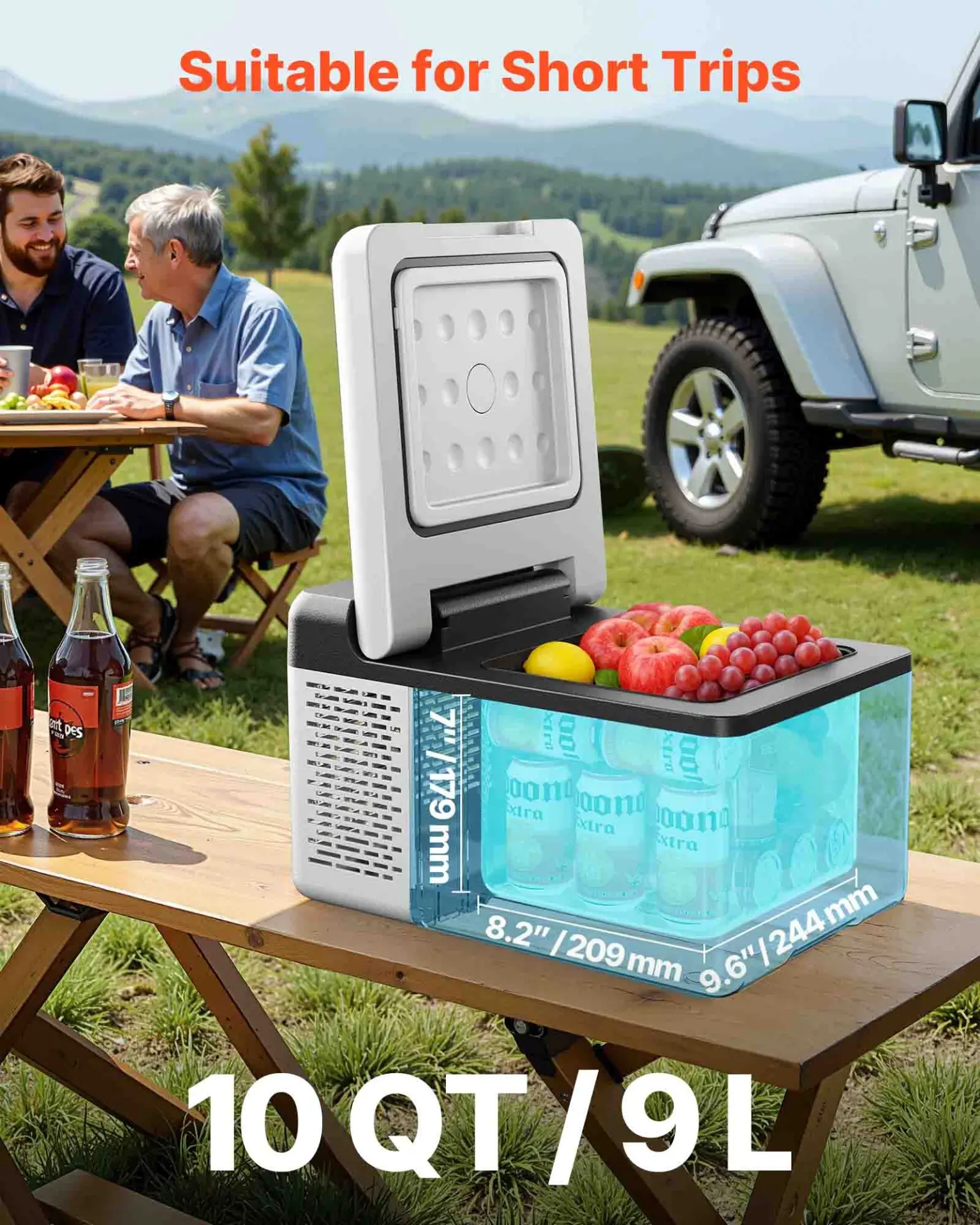 VEVOR 12 Volt Refrigerator 10 Qt, Portable Mini Freezer (-4~68) with APP Control Car Compressor Fridge Cooler 12V/24V DC and 110-220V AC For Camping, Road Trip, Travel, Outdoor and Home
