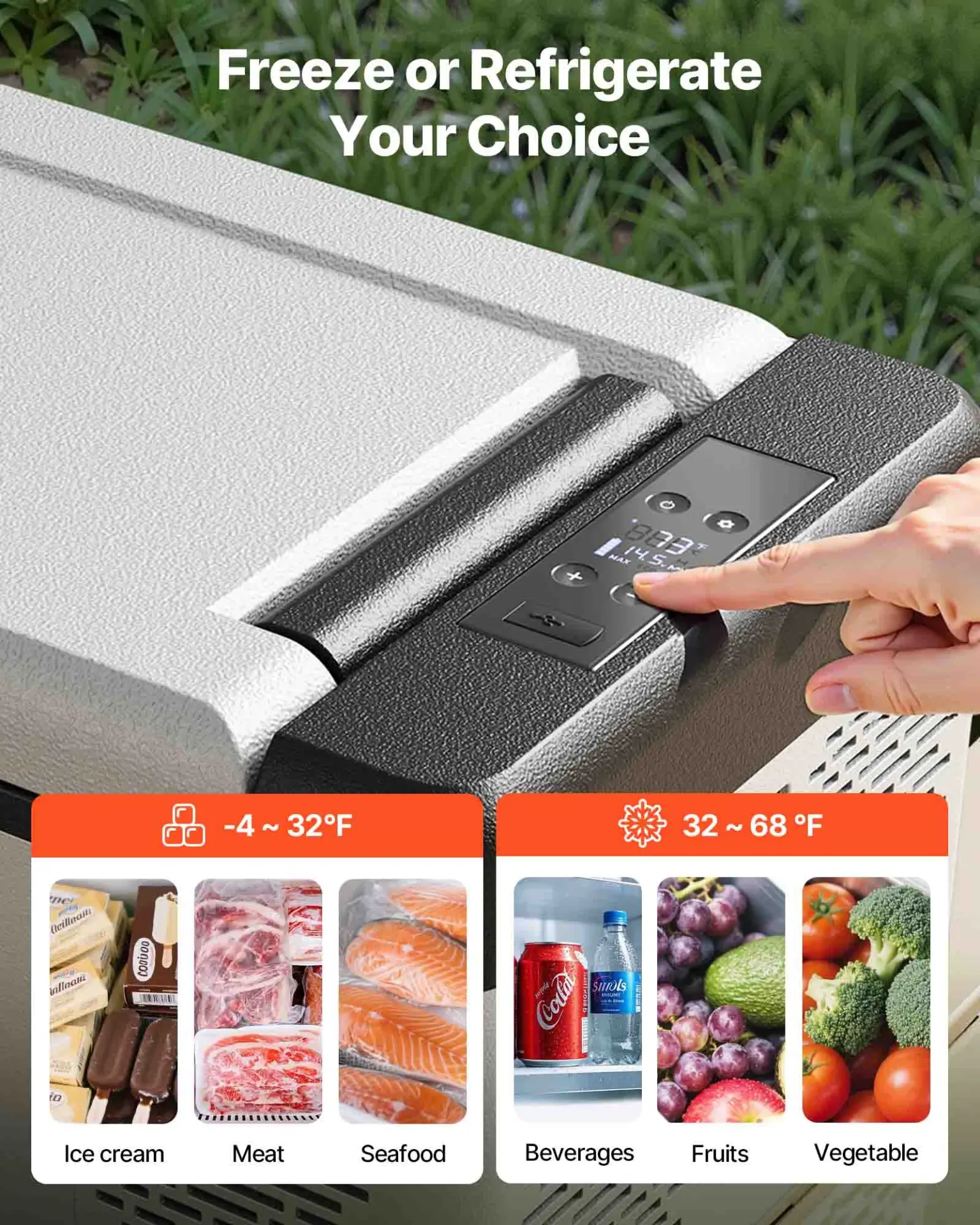 VEVOR 12 Volt Refrigerator 10 Qt, Portable Mini Freezer (-4~68) with APP Control Car Compressor Fridge Cooler 12V/24V DC and 110-220V AC For Camping, Road Trip, Travel, Outdoor and Home