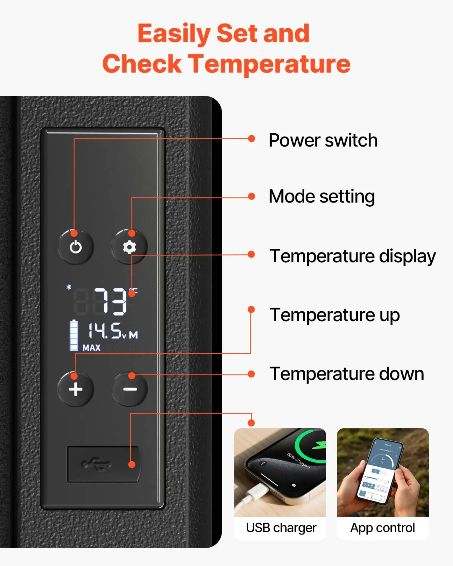 VEVOR 12 Volt Refrigerator 10 Qt, Portable Mini Freezer (-4~68) with APP Control Car Compressor Fridge Cooler 12V/24V DC and 110-220V AC For Camping, Road Trip, Travel, Outdoor and Home