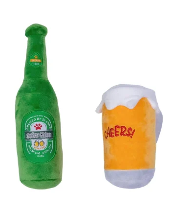 Beers-Cheers Plush Dog Toy Gift Set with Squeaker & Crinkle Paper for Fun Play