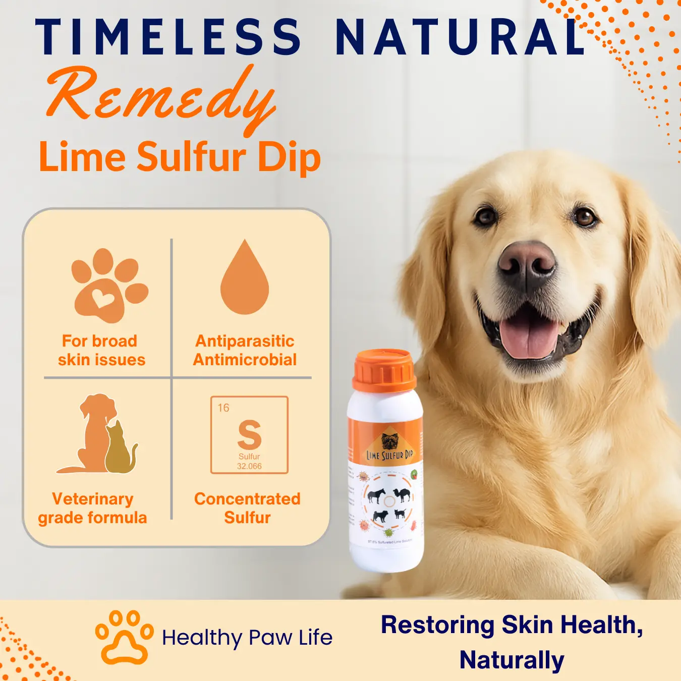Lime Sulfur Dip Concentrated Sulfur Solution for Itchy Skin, Mange, Ringworm & Dermatitis Safe for Dogs, Cats, Puppies, Kittens, Horses, and Livestock