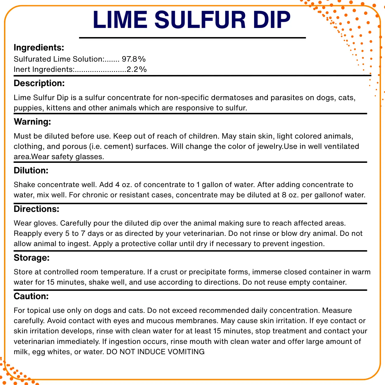Lime Sulfur Dip Concentrated Sulfur Solution for Itchy Skin, Mange, Ringworm & Dermatitis Safe for Dogs, Cats, Puppies, Kittens, Horses, and Livestock