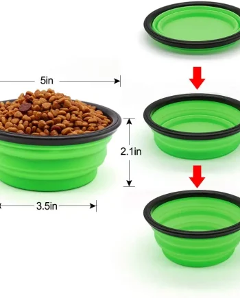 5" Portable and Foldable Small Dog Bowl-Green set of 5