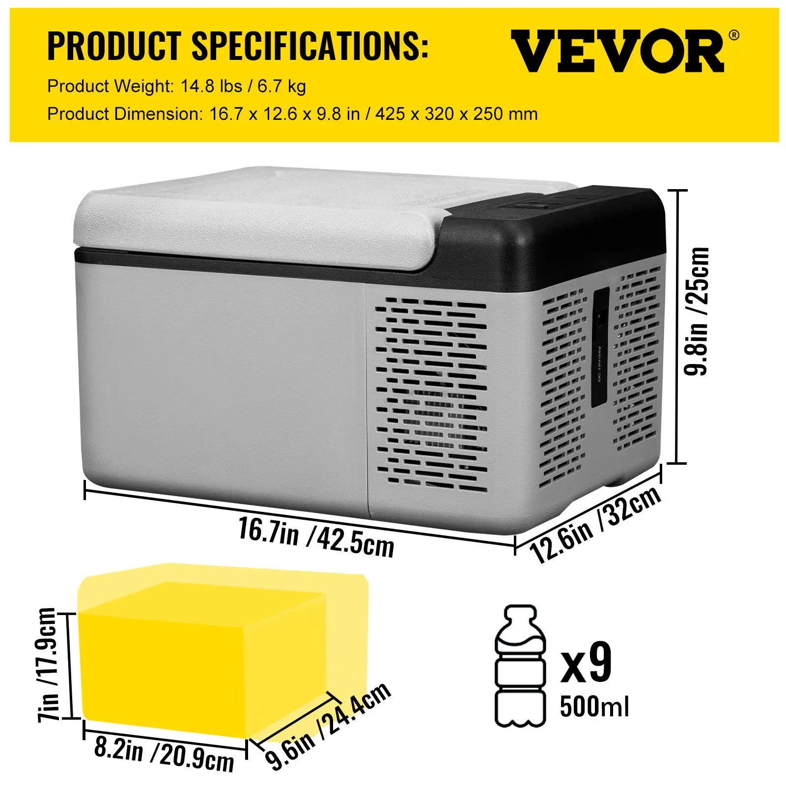 VEVOR 12 Volt Refrigerator 10 Qt, Portable Mini Freezer (-4~68) with APP Control Car Compressor Fridge Cooler 12V/24V DC and 110-220V AC For Camping, Road Trip, Travel, Outdoor and Home