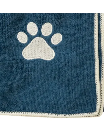 Country Living Large Marine Blue Microfiber Dog Bath Towel with Embroidered Paw Print