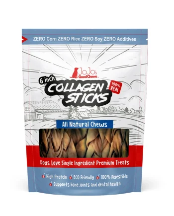 All-Natural Braided Collagen Stick Dog Treats, Supports Joint, Skin & Coat Health 6-Inch Standard (4-Pack)