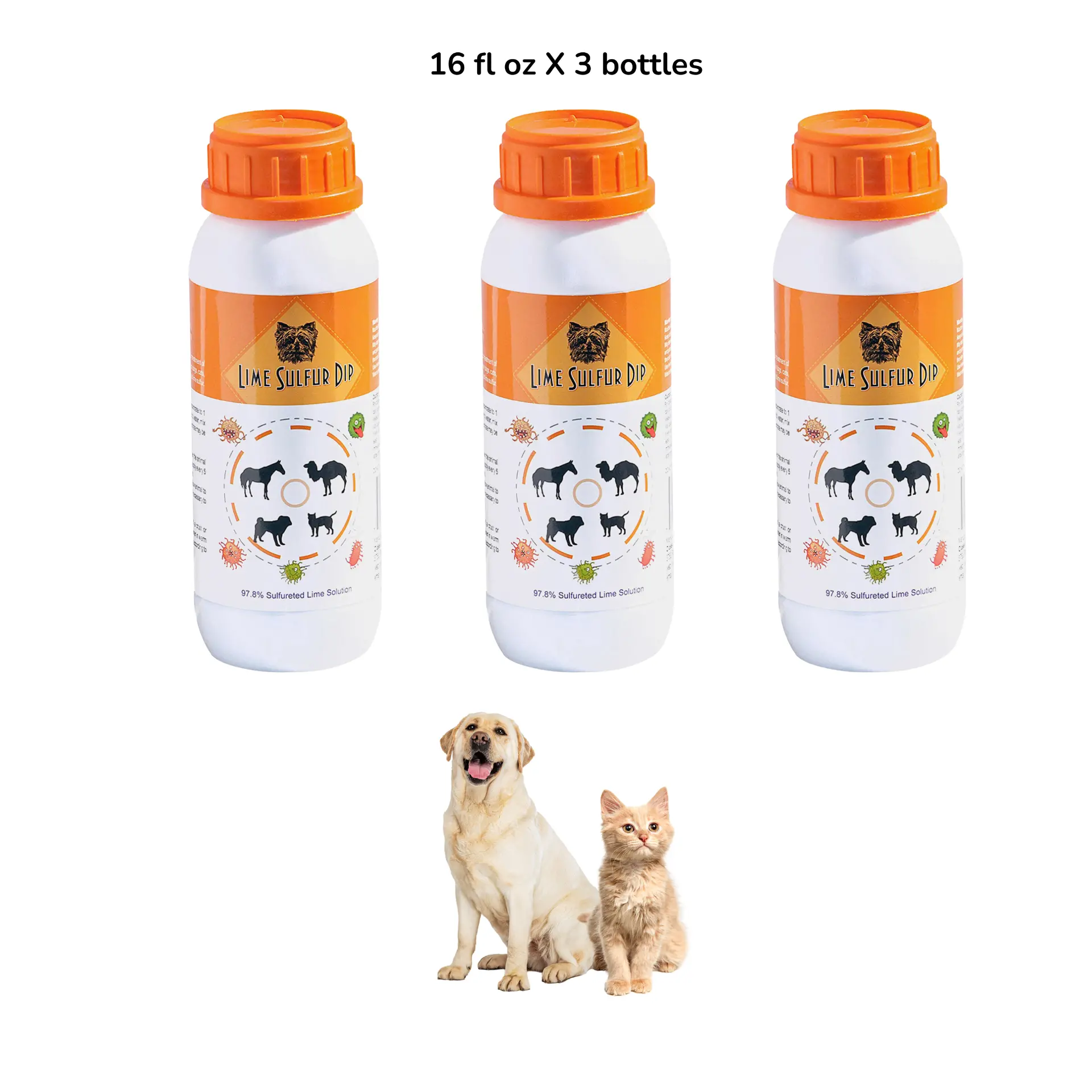 Lime Sulfur Dip Concentrated Sulfur Solution for Itchy Skin, Mange, Ringworm & Dermatitis Safe for Dogs, Cats, Puppies, Kittens, Horses, and Livestock