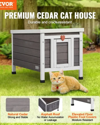 VEVOR Outdoor Cat House Weatherproof, Feral Cat Shelter for Multiple Cats, Outdoor Wooden Cat Rabbit House with PVC Door Flaps and Open Roof, 21"L x 17"W x 17"H