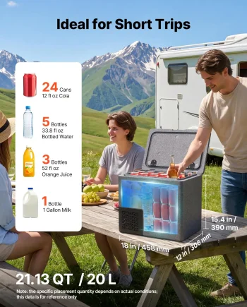 VEVOR 12 Volt Refrigerator, 21.1 QT/ 20L Car Fridge, Portable Ultra-Light EPP Freezer, APP Control Electric Compressor, 12V/24V DC, 14 to 50, for Truck Van RV SUV Boat Travel Camping