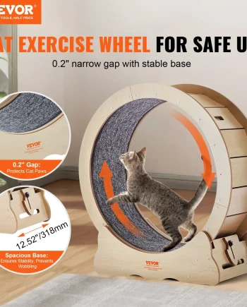 VEVOR Cat Exercise Wheel, Large Cat Treadmill Wheel for Indoor Cats, 29.5 inch Cat Running Wheel with Detachable Carpet and Cat Teaser for Running/Walking/Training, Suitable for Most Cats