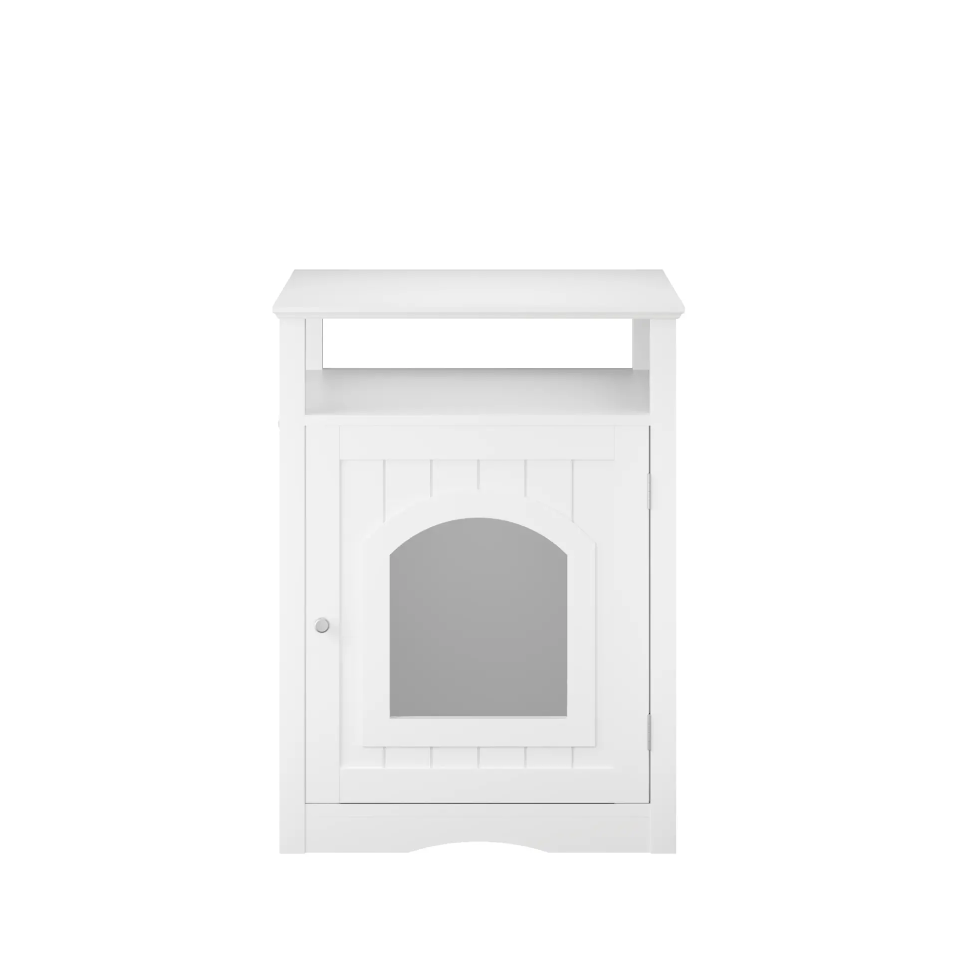 Modern Cat Litter Box Enclosure Furniture White Wooden Hidden Cat House Cabinet with Storage Shelf & Side Hook, Indoor Cat Condo Side Table