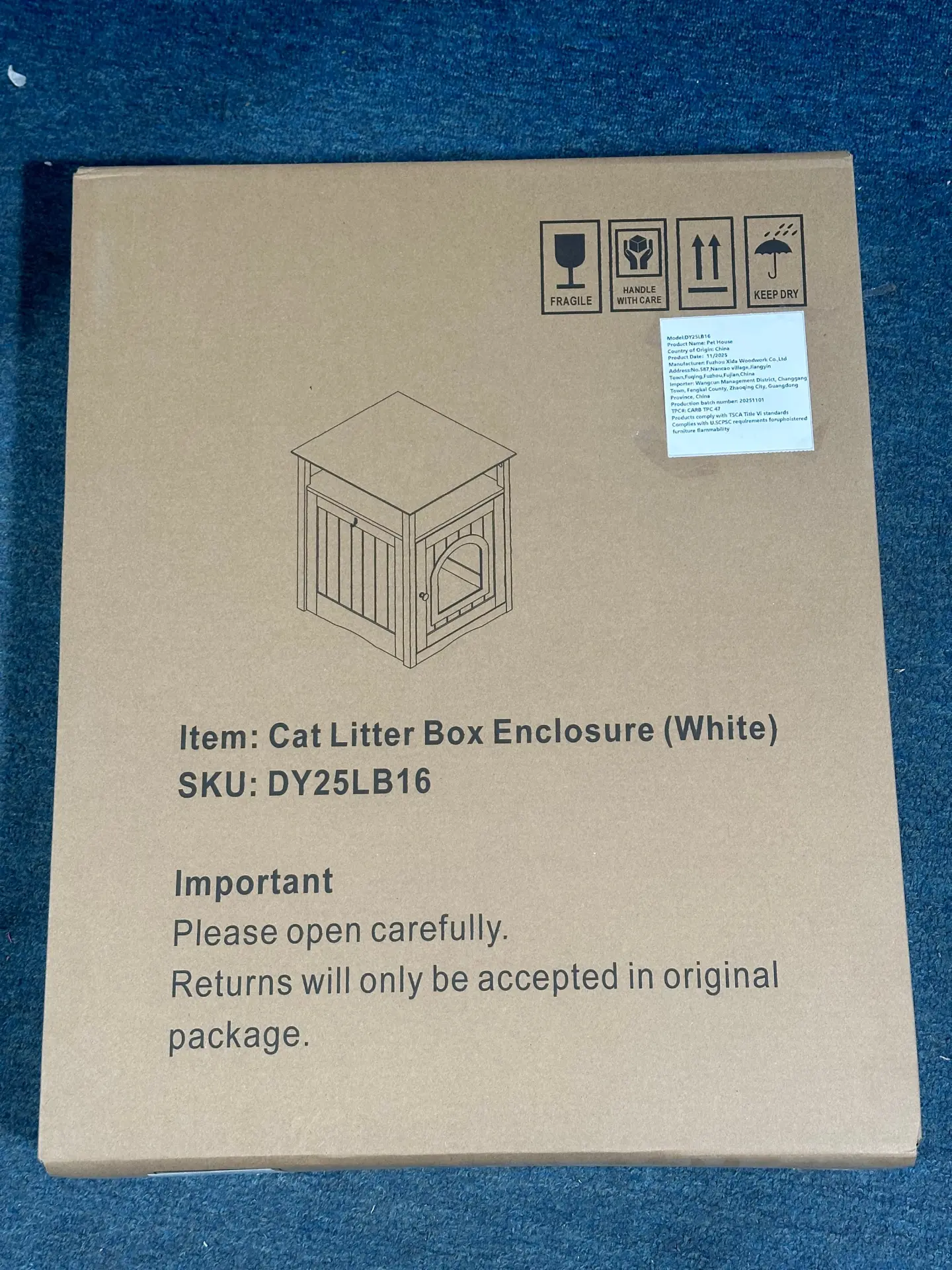 Modern Cat Litter Box Enclosure Furniture White Wooden Hidden Cat House Cabinet with Storage Shelf & Side Hook, Indoor Cat Condo Side Table
