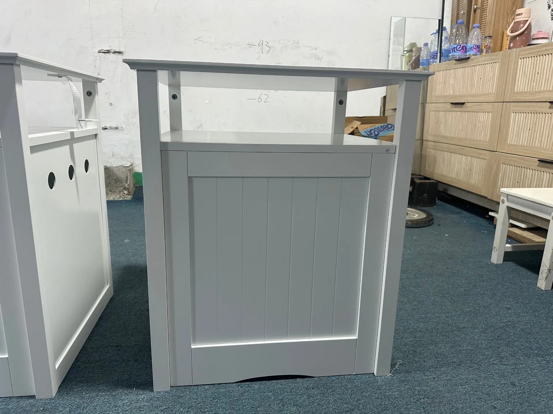 Modern Cat Litter Box Enclosure Furniture White Wooden Hidden Cat House Cabinet with Storage Shelf & Side Hook, Indoor Cat Condo Side Table
