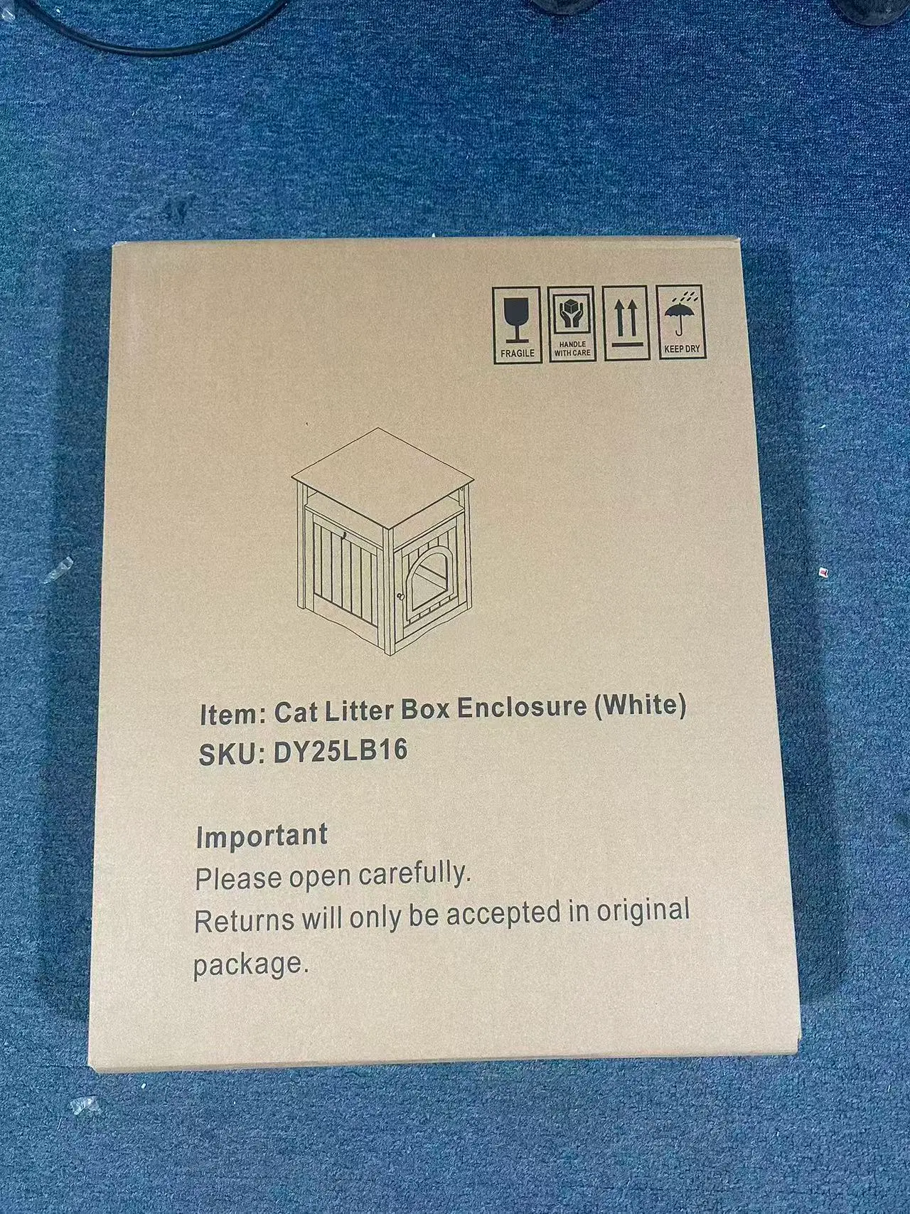 Modern Cat Litter Box Enclosure Furniture White Wooden Hidden Cat House Cabinet with Storage Shelf & Side Hook, Indoor Cat Condo Side Table