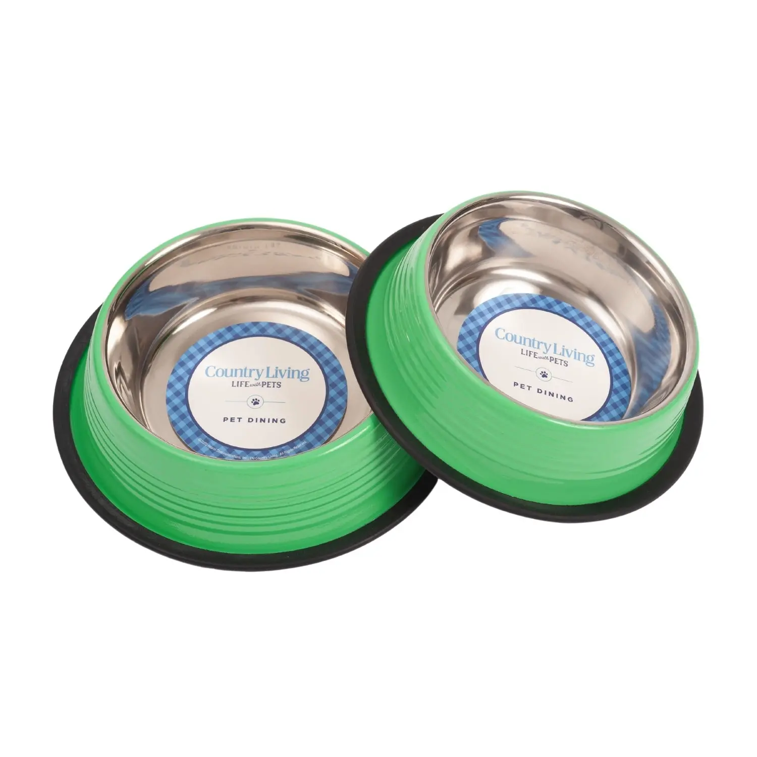 Country Living Set of 2 Ribbed Non-Slip Pet Bowls Irish Green