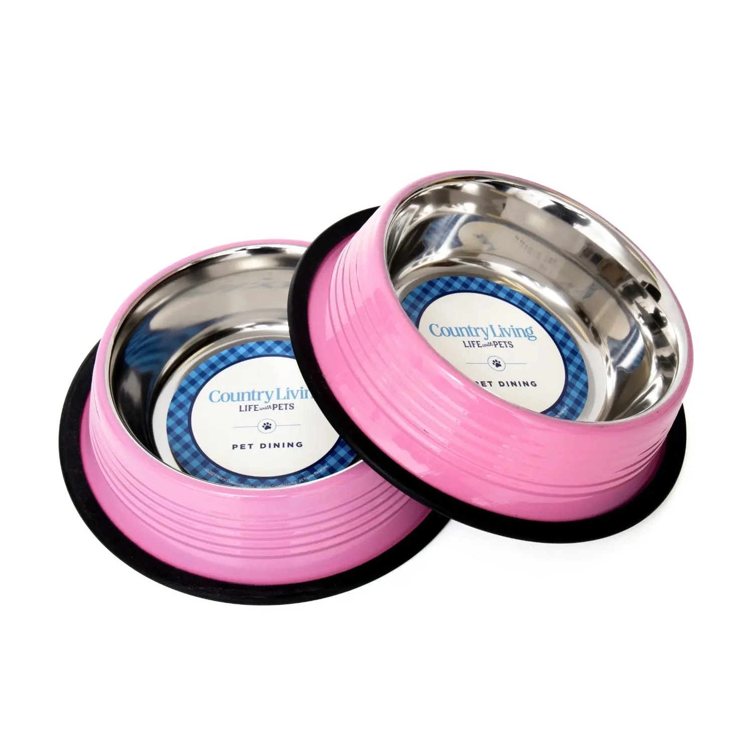 Country Living Set of 2 Ribbed Non-Slip Pet Bowls Carnation Pink